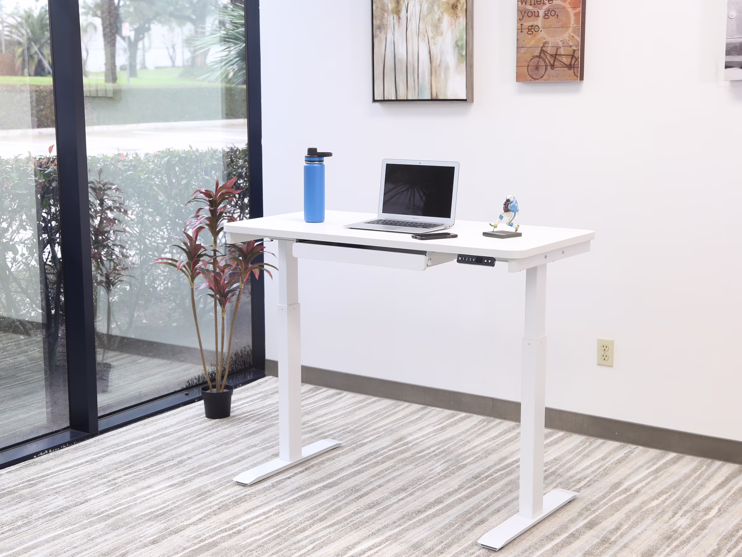 Motionwise Black Electric Height Adjustable Standing Desk, 24?x48", Height Adjustable 28"-48" with 4 pre-set height adjustments and USB Charge Port, Multiple Colors - Image 3