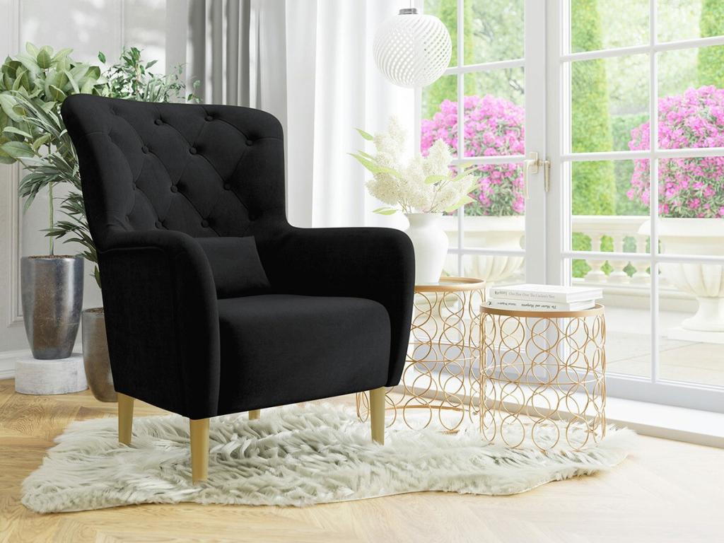 Sillón Confortzx 113 - Negro - 105x82x89cm - Tapiz - Patas Madera