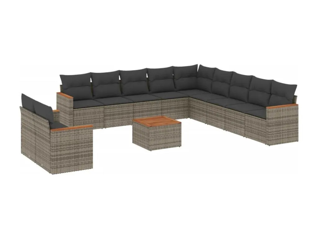 Set de sofás de jardín 12 pzas con cojines ratán sintético gris
