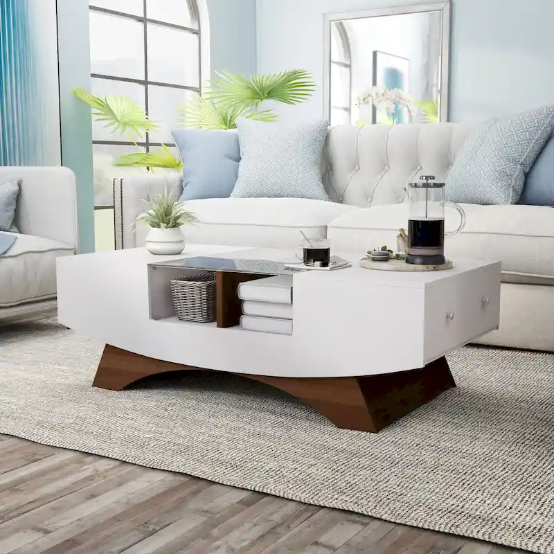 Angelic Contemporary Storage Coffee Table with Glass Insert by Furniture of America