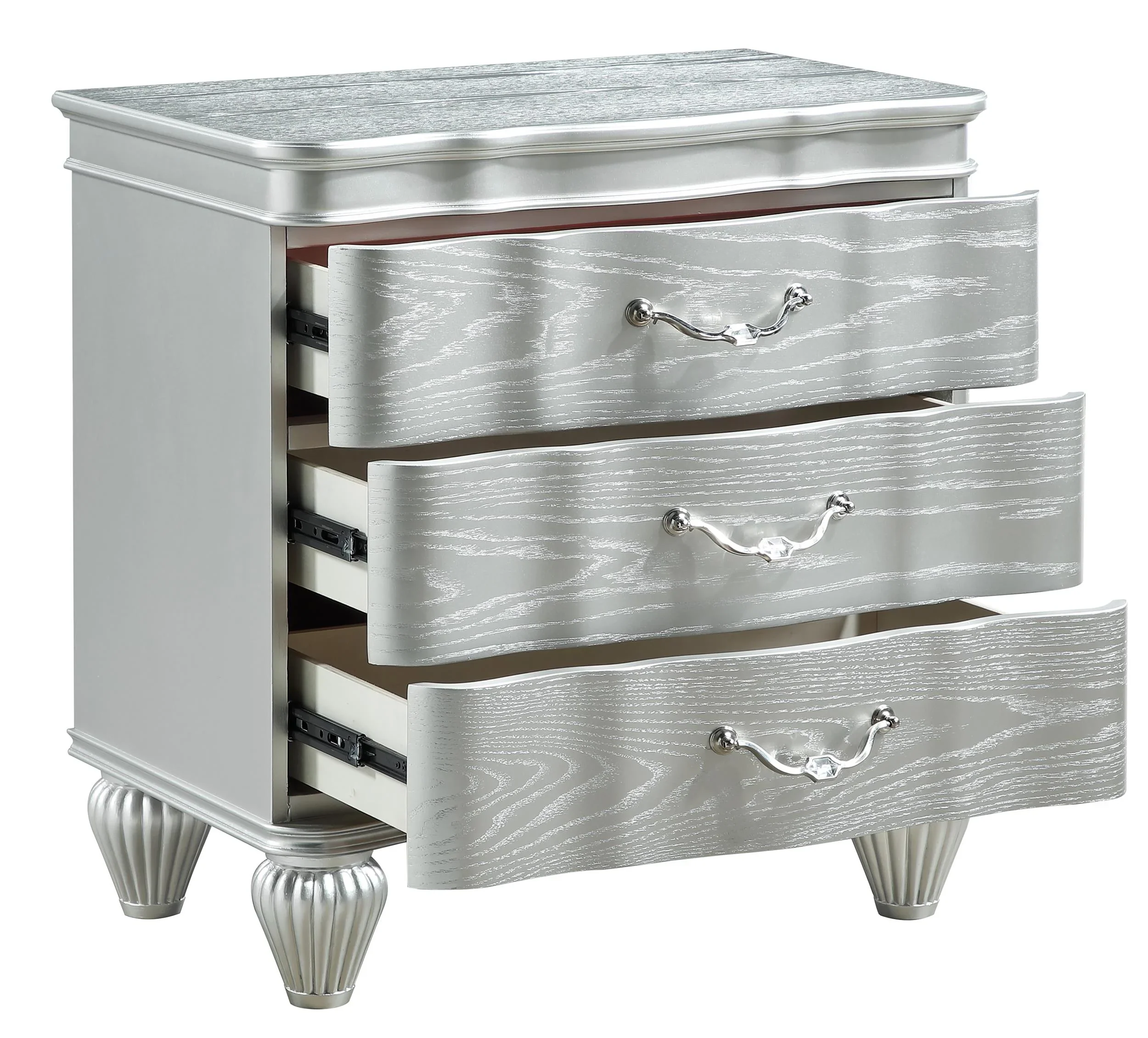 Eros King 4PC Bedroom Set with Manufactured Wood & Tufted Detailing in Silver