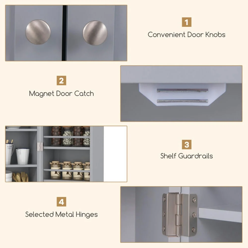 Spaco 17-Tier Kitchen Small Pantry Cabinet with 2 Doors and 6 Adjustable Shelves, Cabinet Pantry, Freestanding 5-Tier Shelving Pantries for Kitchen Storage, Gray - Image 15