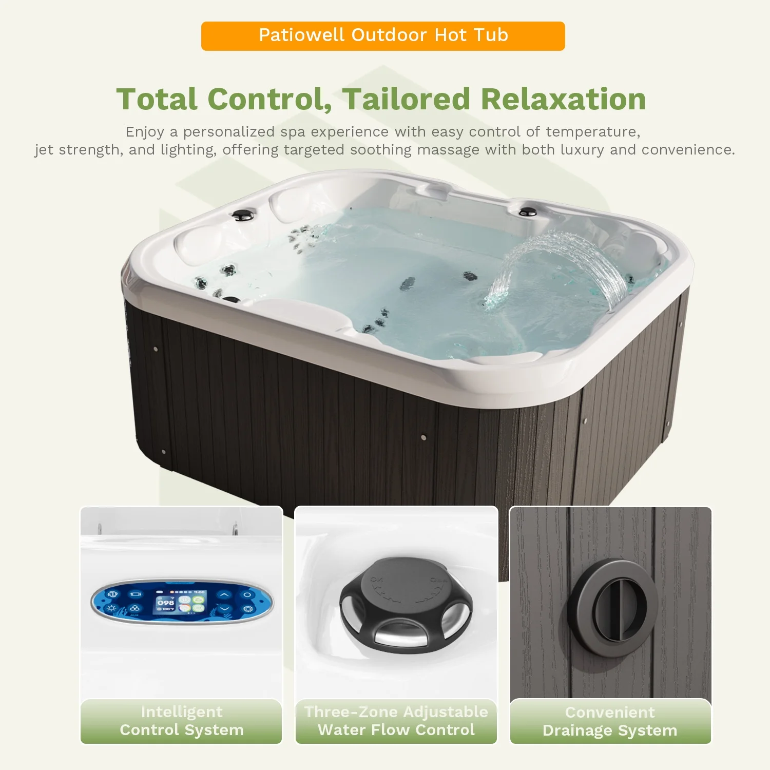Patiowell 2 Person Home Spa Hot Tub for Outdoor, with 41pcs Massage Jets, LED lighting, Built-In Water Purification System, 900L, Black - Image 16