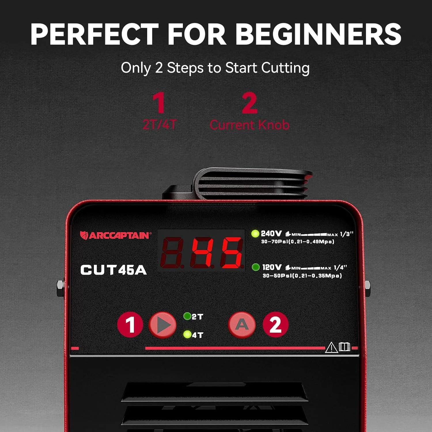 ARCCAPTAIN Plasma Cutter, 45Amp Cutter Machine, 110V/220V Dual Voltage Digital Display IGBT Inverter Plasma Cutting Machine with 2T/4T Function - Image 2