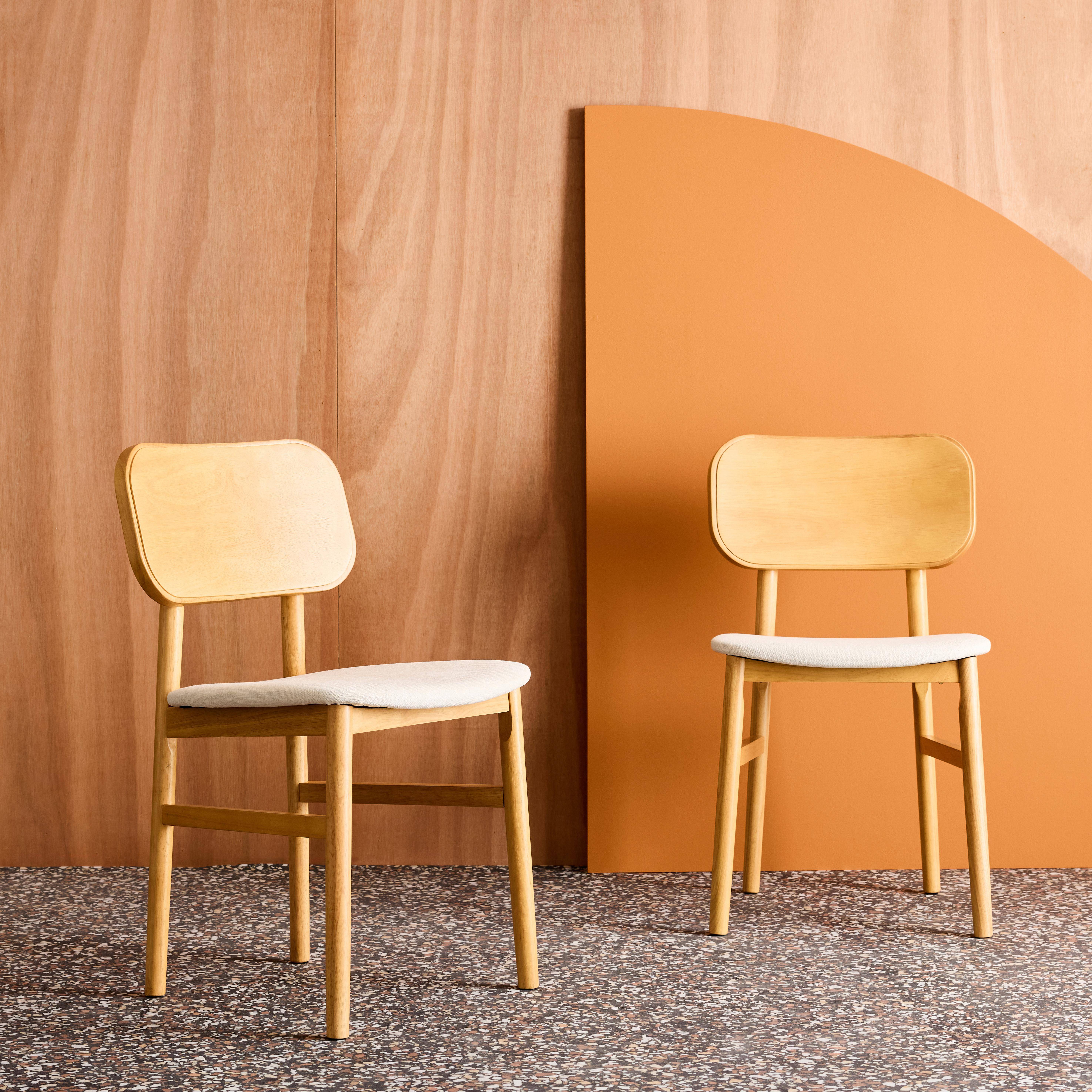 Olympie - Silla vintage de madera de hevea y tela, set de 2