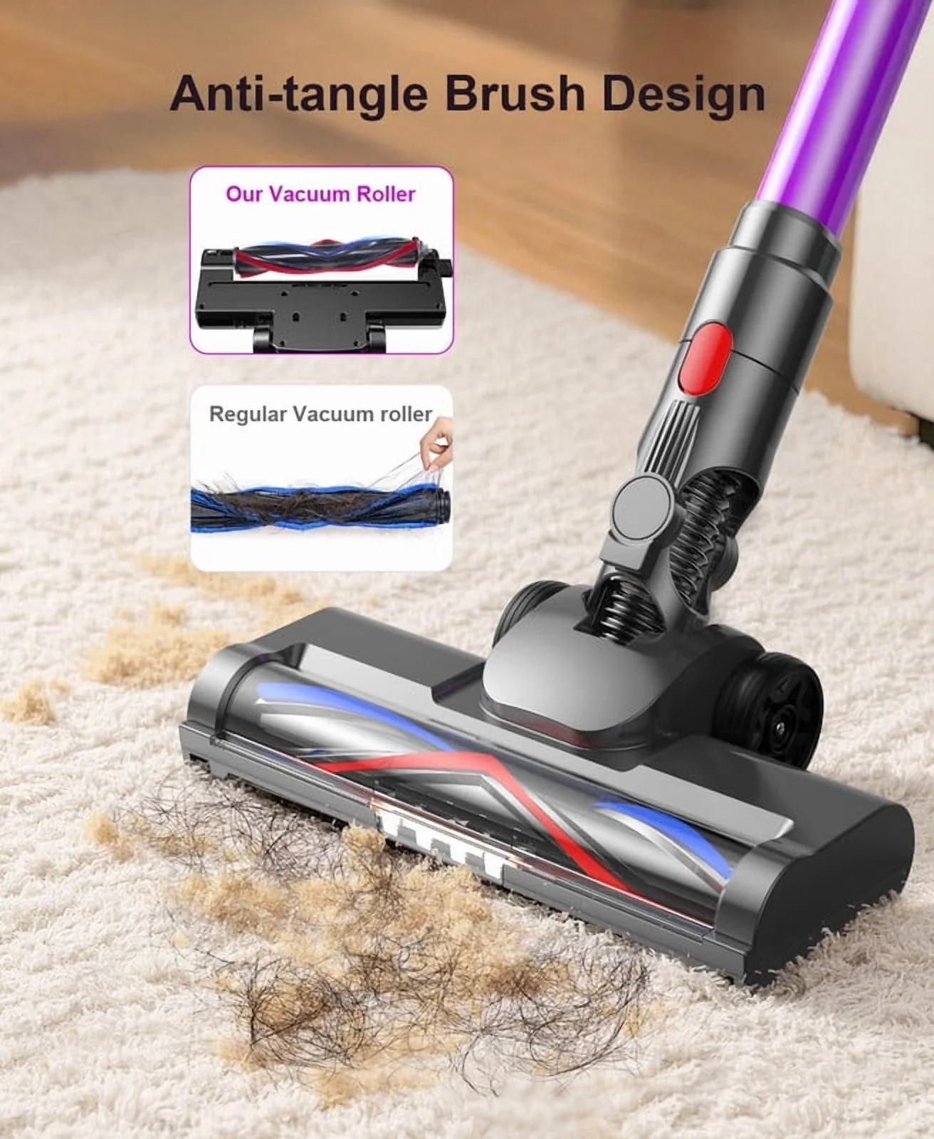 Hosaud Cordless Vacuum Cleaner - 45000pa 550W 55mins 2600mAh Lightweight Stick Vacuum Cleaners for Home Pet Hair Carpet Floor Purple - Image 7