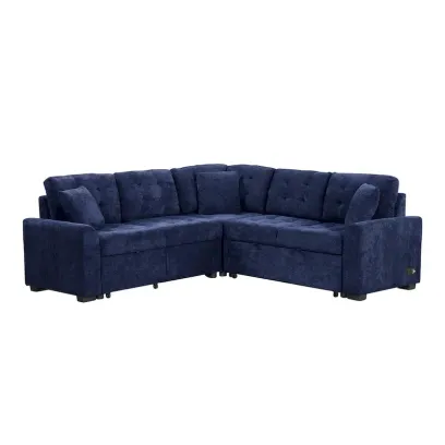 82.6-Inch L-Shaped Sleeper Sofa with Pull-Out Feature, Wheels, USB Ports, and Power Sockets - Dimensions: 82.6W x 82.6D x 33H