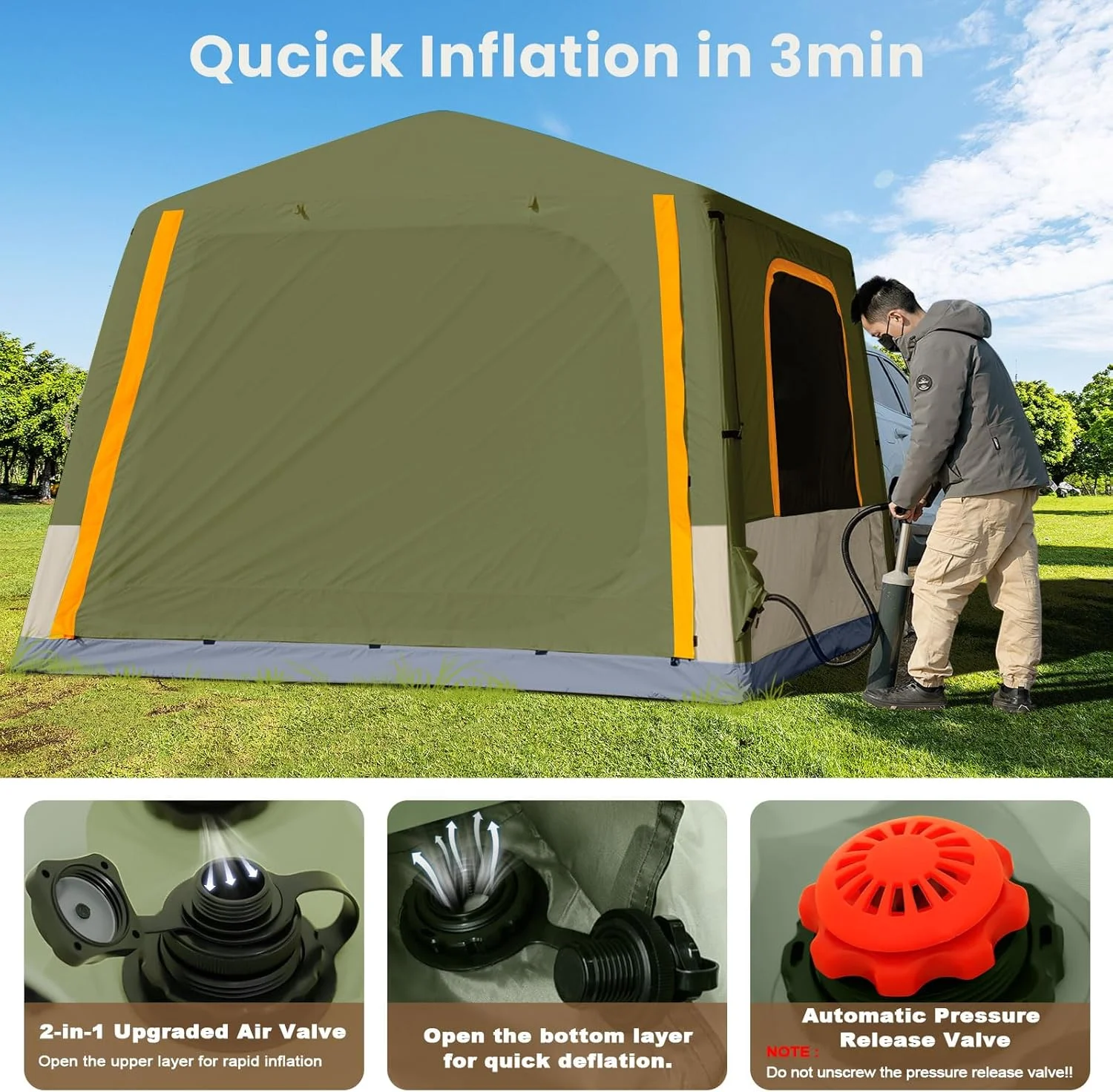 Lilypelle 4-6 Person Blow Up Inflatable Tent with Stove Jack, Hot Tent for Camping with Hand Pump, Waterproof Inflatable Camp Tent with Mesh Windows, Easy Setup Glamping Inflatable House - Image 51