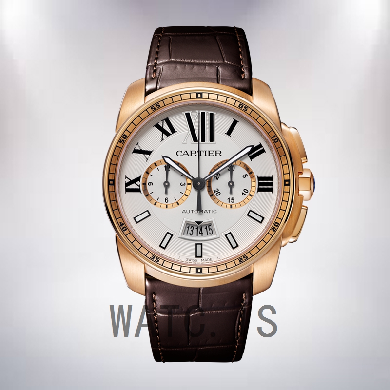 Cartier Calibre 42mm W7100044 Men's Rose Gold-tone Silver White Dial