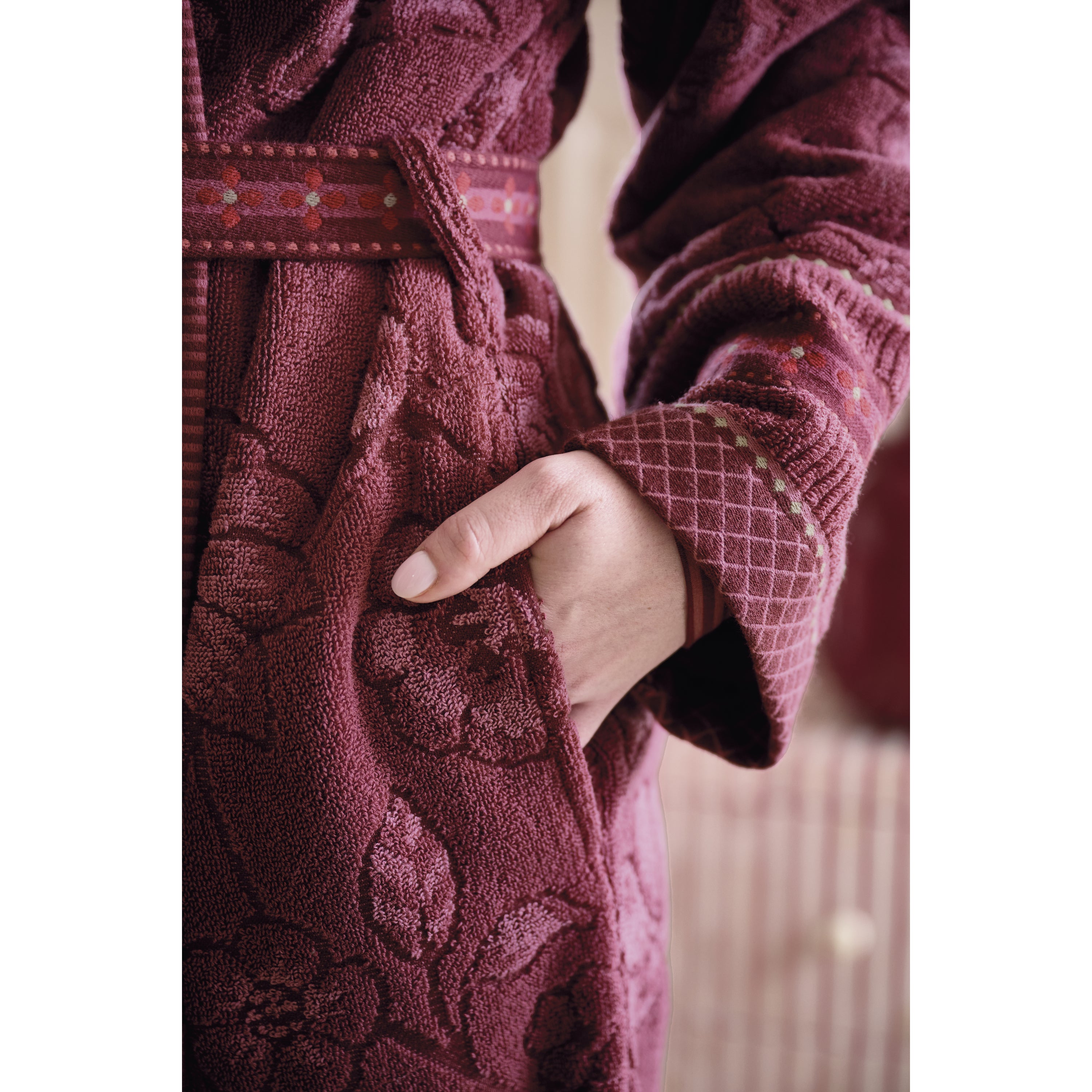 Pip Studio Jasmin Jacquard Badjas - Donker Roze - XS