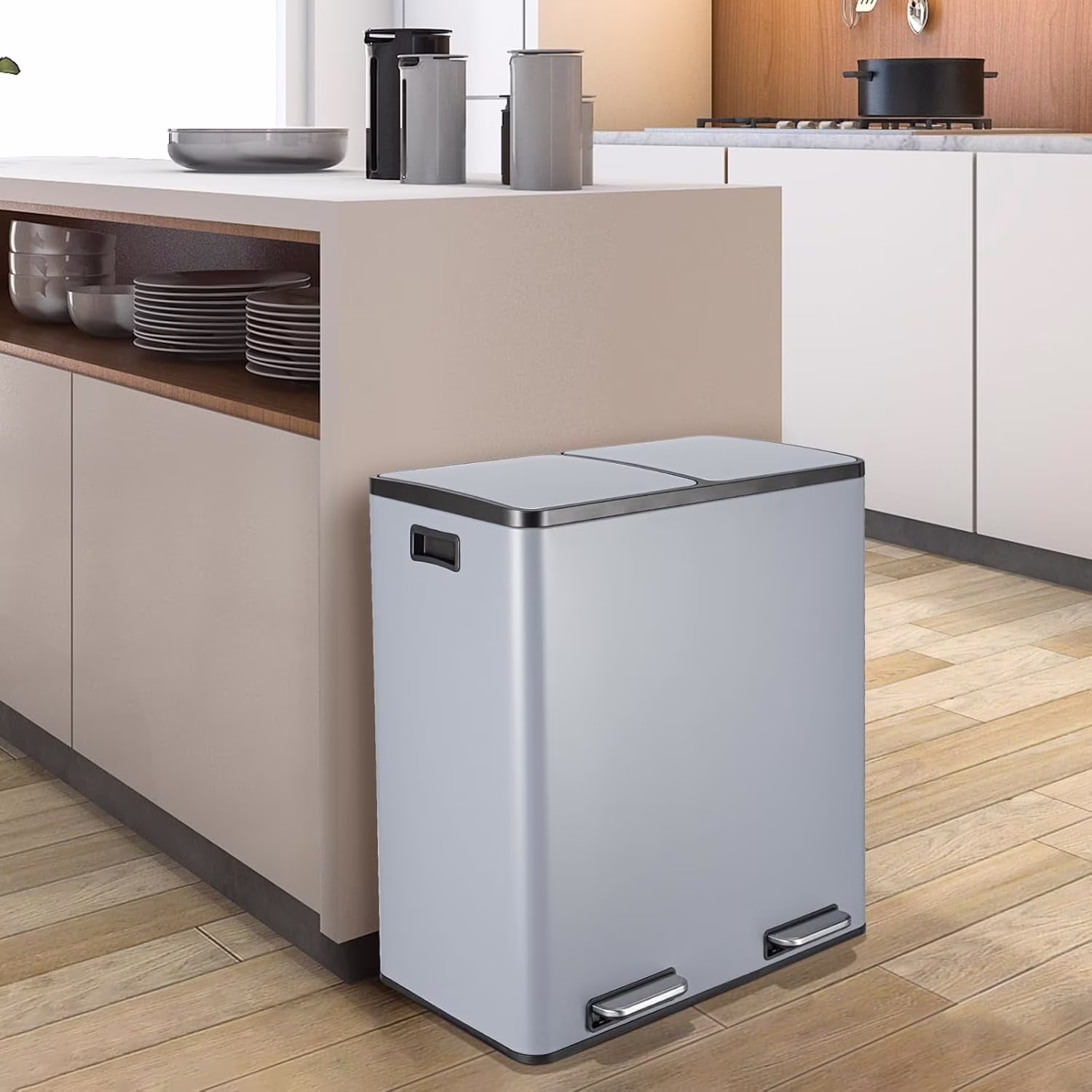 LAZY BUDDY Dual Garbage Can, Stainless Steel 16 Gallon Step Kitchen Trash Can with Soft-Close Lid, Double Compartment Garbage Recycling Bin - Image 11
