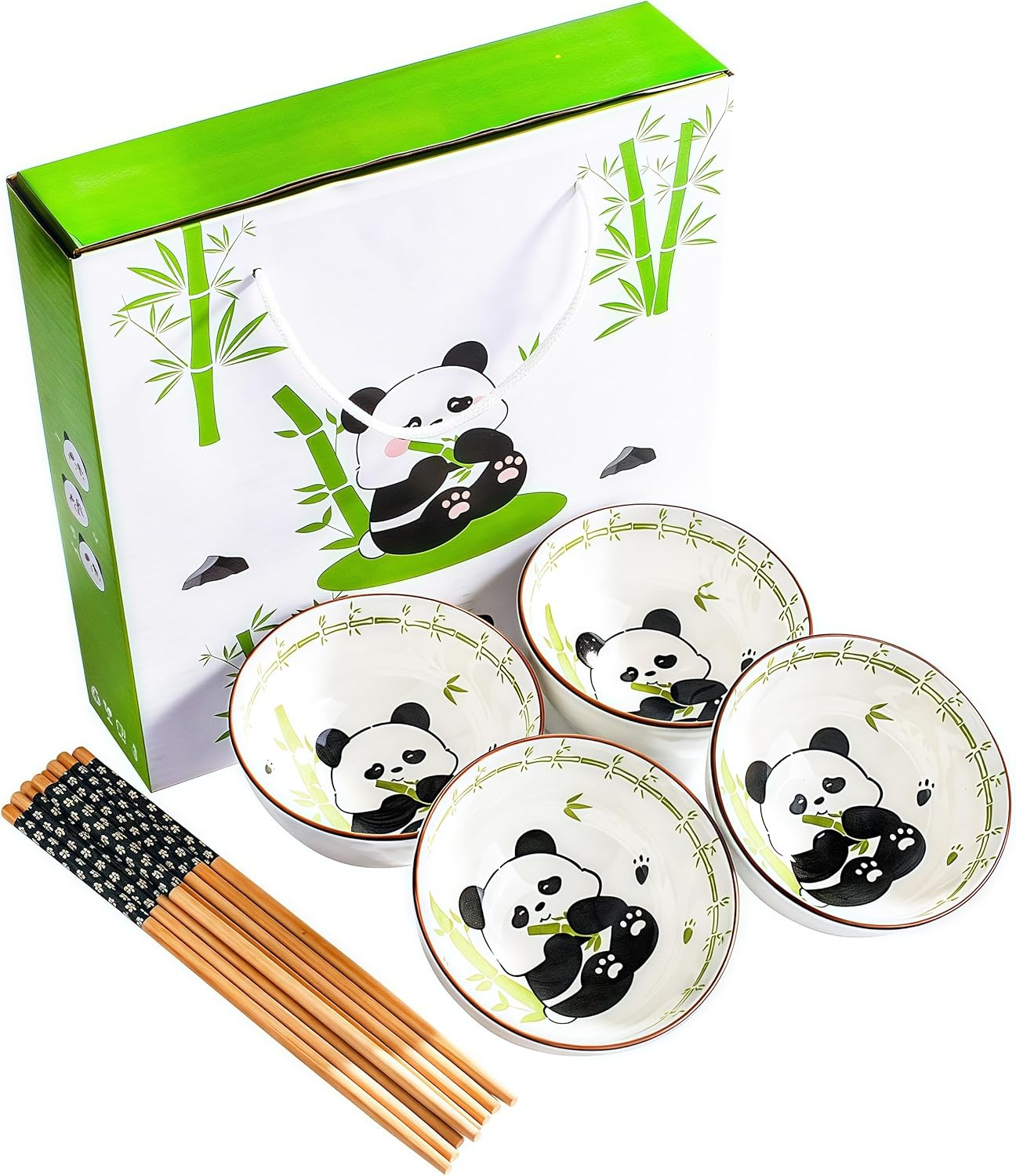 Japanese Ceramic Rice Bowl Set of 2 with Chopsticks, Small Porcelain Bowls for Soup, Grains, Snacks & Side Dishes,Dishwasher & Microwave Safe