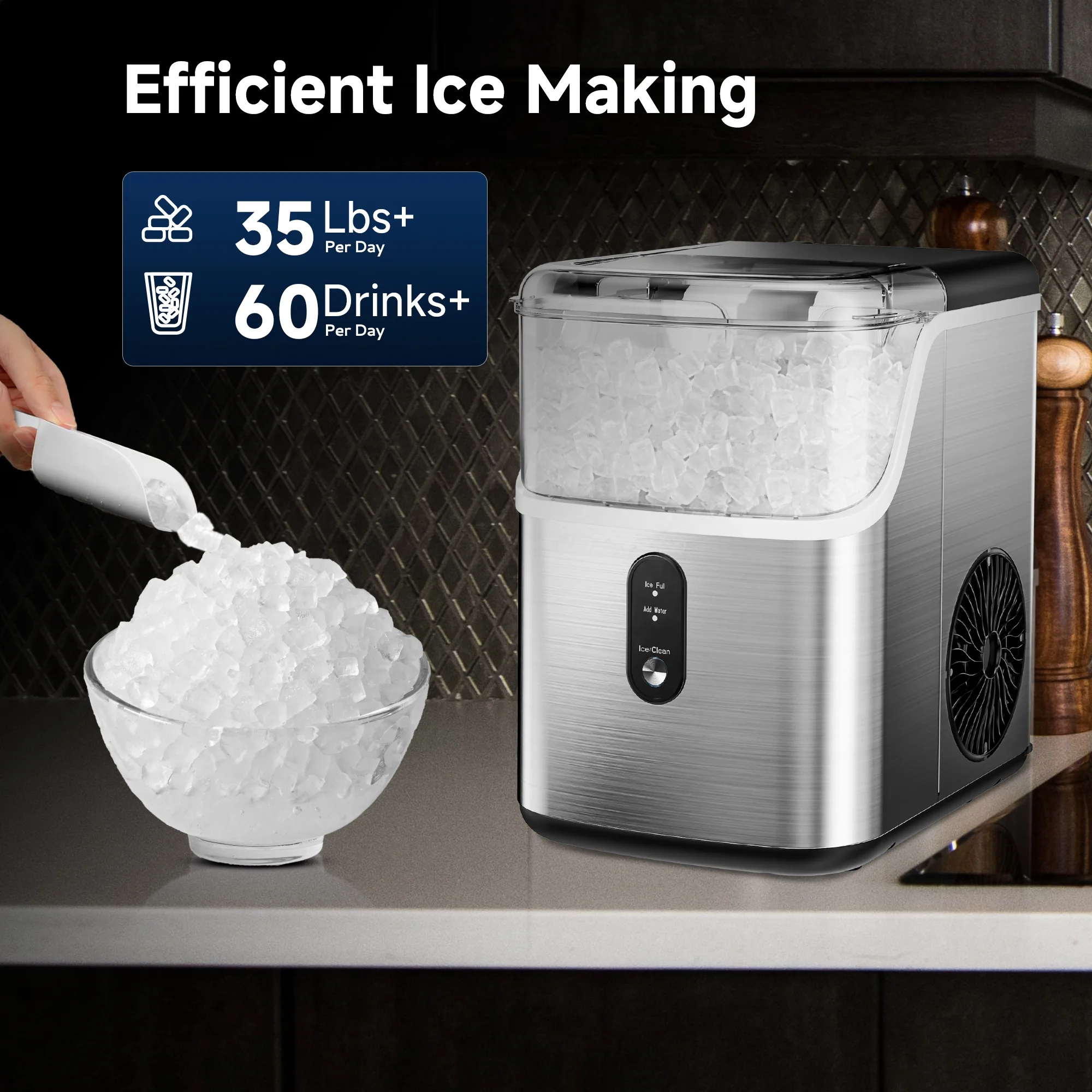 EUHOMY 34.5 lbs Nugget Ice Maker Portable Countertop, Ice Maker Machine with Self Cleaning - Image 6