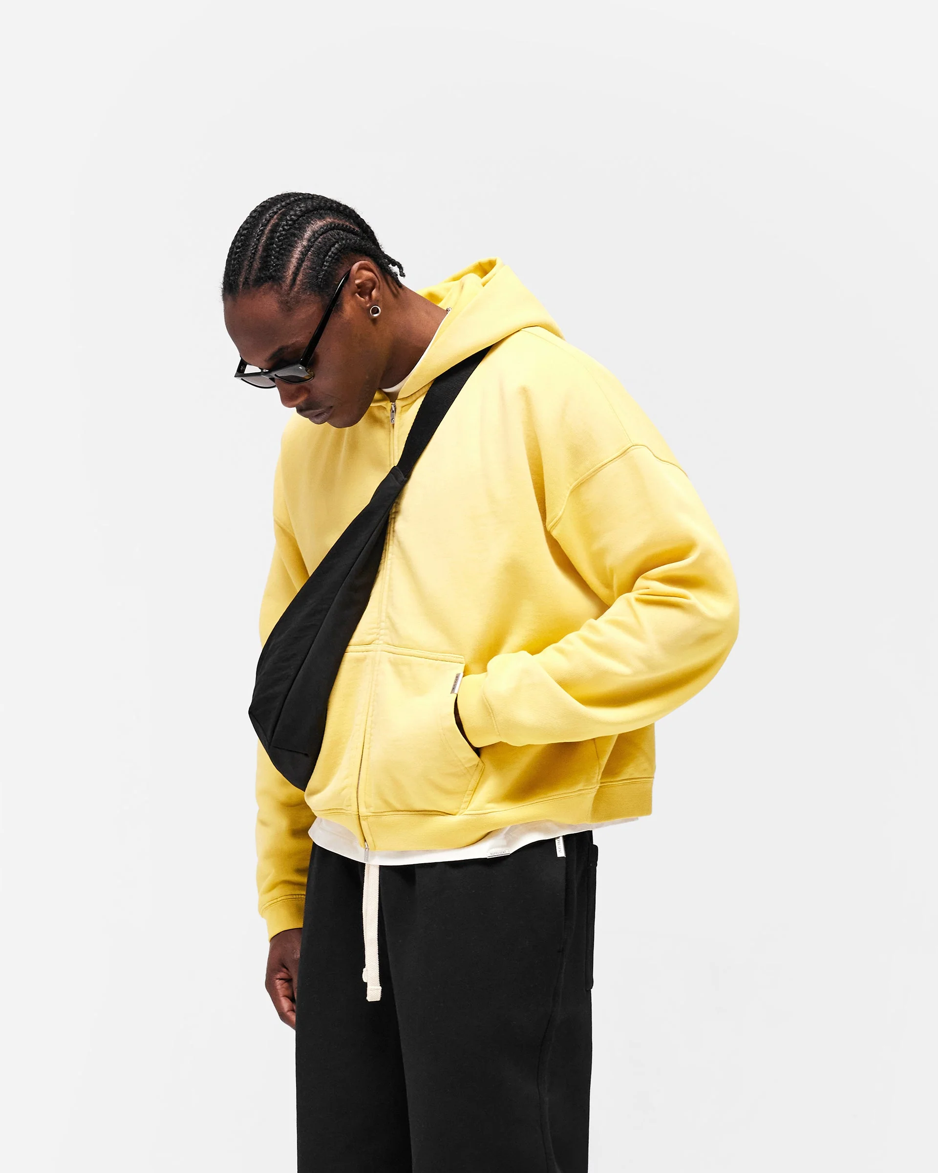 Initial Boxy Zip Through Hoodie - Canary Yellow