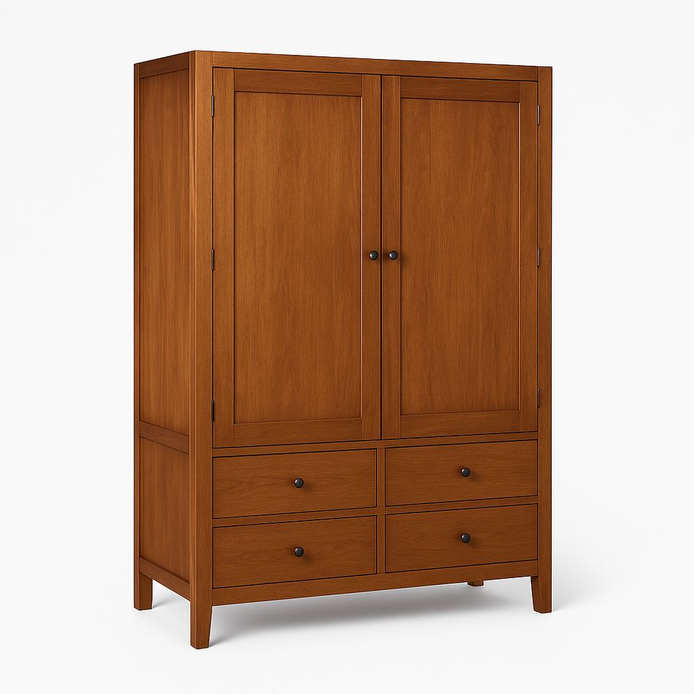 Armario de Madera Acabado Natural con Puertas y Cajones, Almacenamiento Espacioso para Dormitorio, Estilo Moderno y Funcional