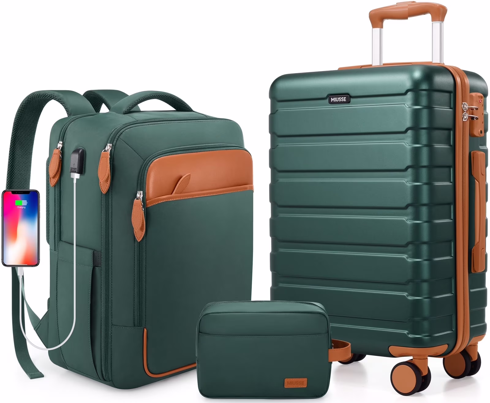 MIUSSE Carry on Luggage Set 3 Piece Hard Shell Luggage Sets with Spinner Wheels TSA Lock Carry on with Backpack Set