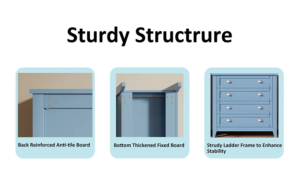 6 Drawer Dresser, Light Blue Elegant Chest of Drawers, Large Cabinet with Storage, Rustic Wood Chest of Drawers for Bedroom, Living Room, Hallway - Image 25