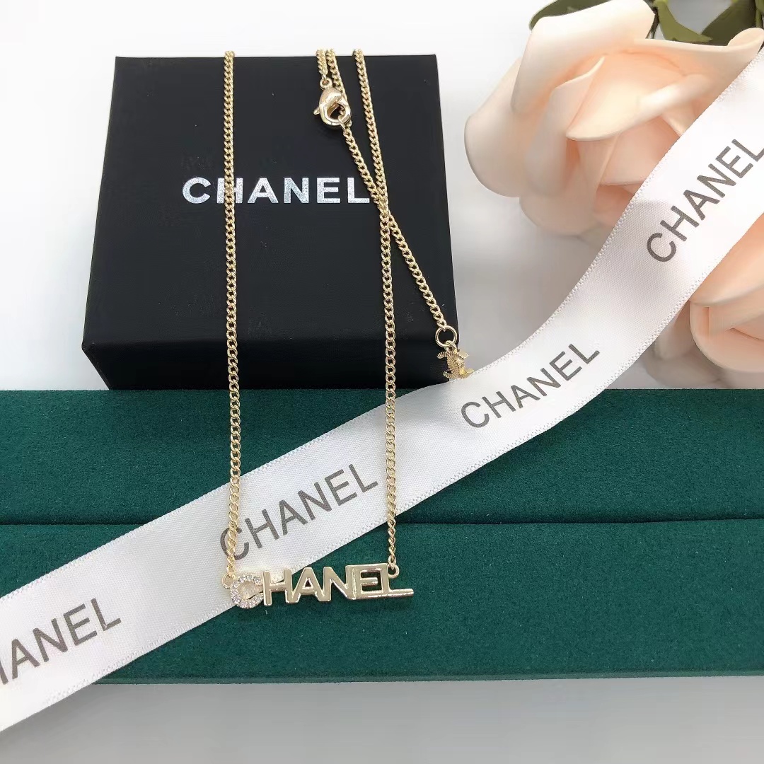 Chanel Letters Pendant Gold Chain Necklace - Original Replica Club