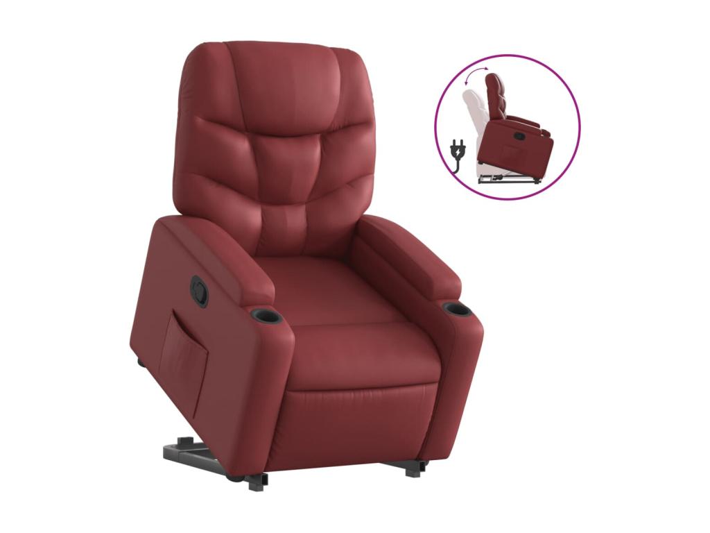 Sillón reclinable elevable cuero artificial rojo tinto