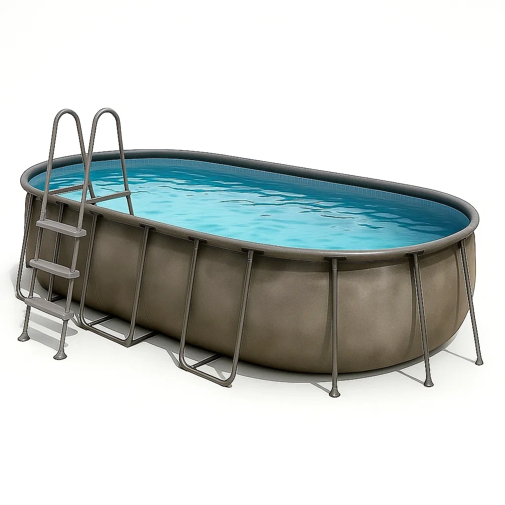 Piscina tubular ovalada desmontable de acero 472x286x104 cm Gris/Azul UKQFhhD161IZ