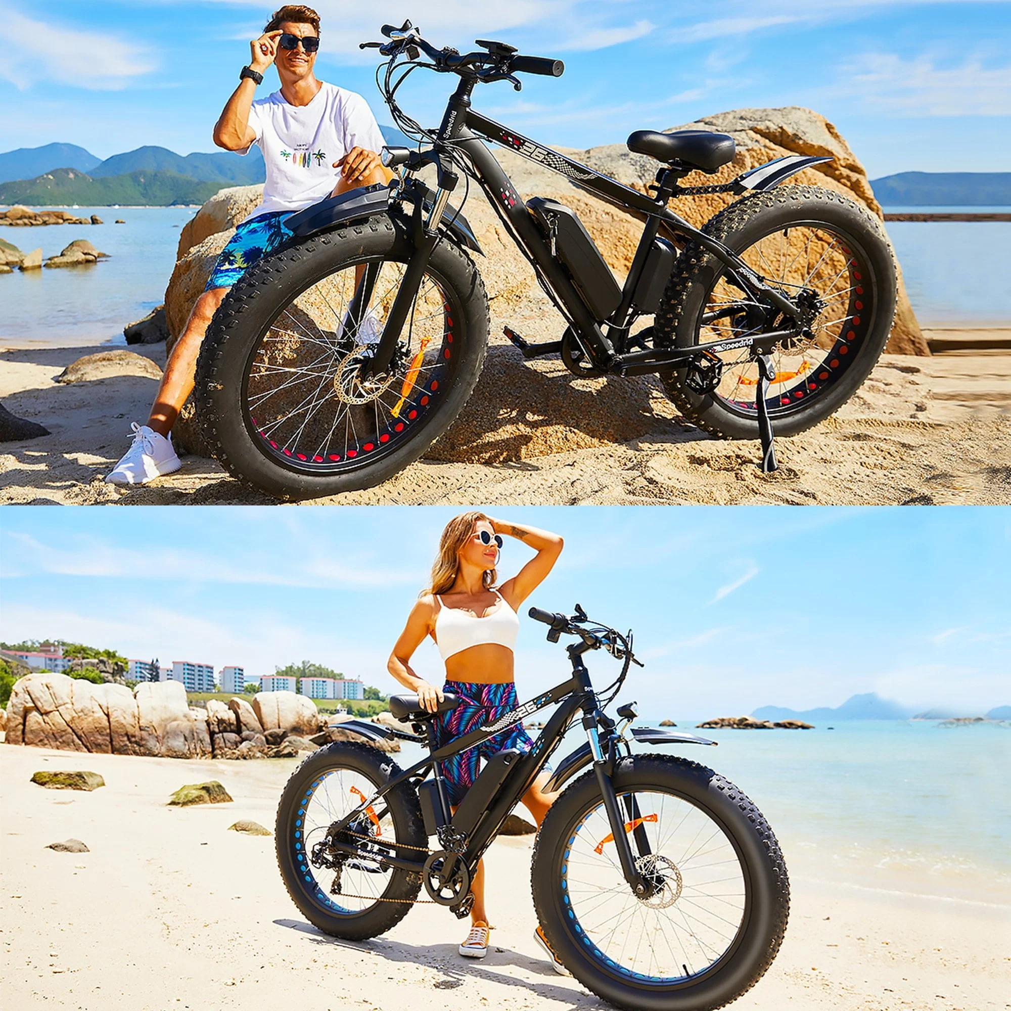 Funcid Electric Bike, 26" 4.0 Fat Tire Electric Bike for Adults 500W Adult Electric Bicycles Electric Mountain Bike w/ 48V 10.4Ah Battery and Lockable Suspension Fork Ebike for Mountain Beach Snow - Image 2