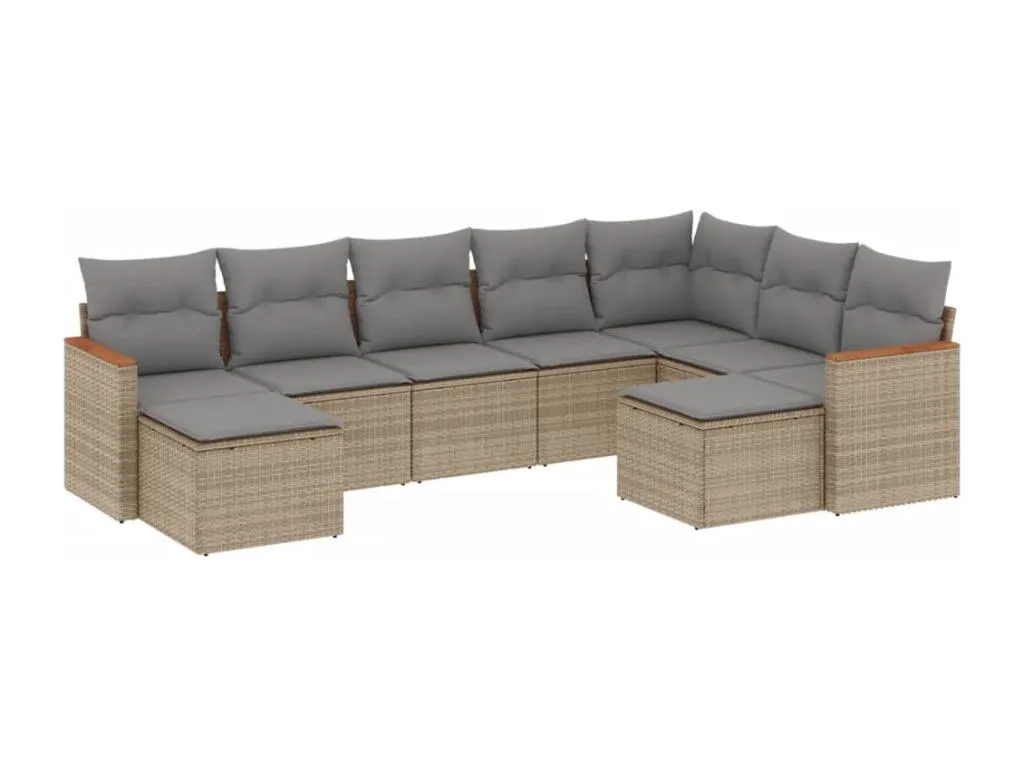 Casabellaes Juego de sofás jardín con cojines beige mezcla 9 pzas ratán PE 05546XNVS