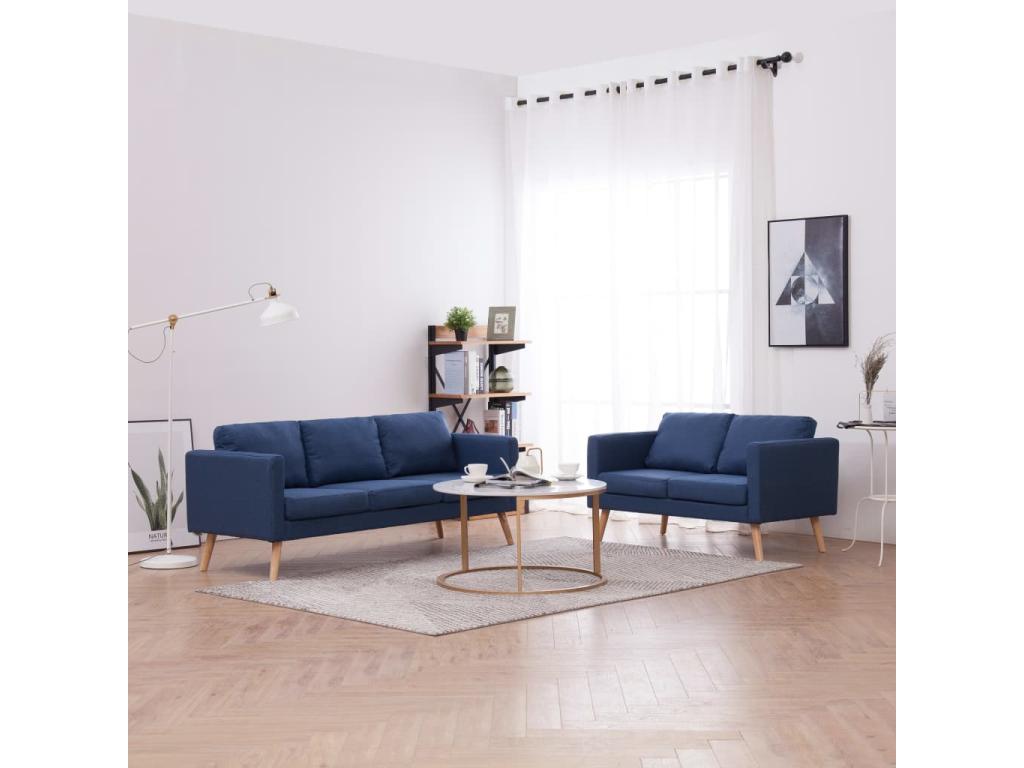 Conjunto de sofás 2 piezas tela azul