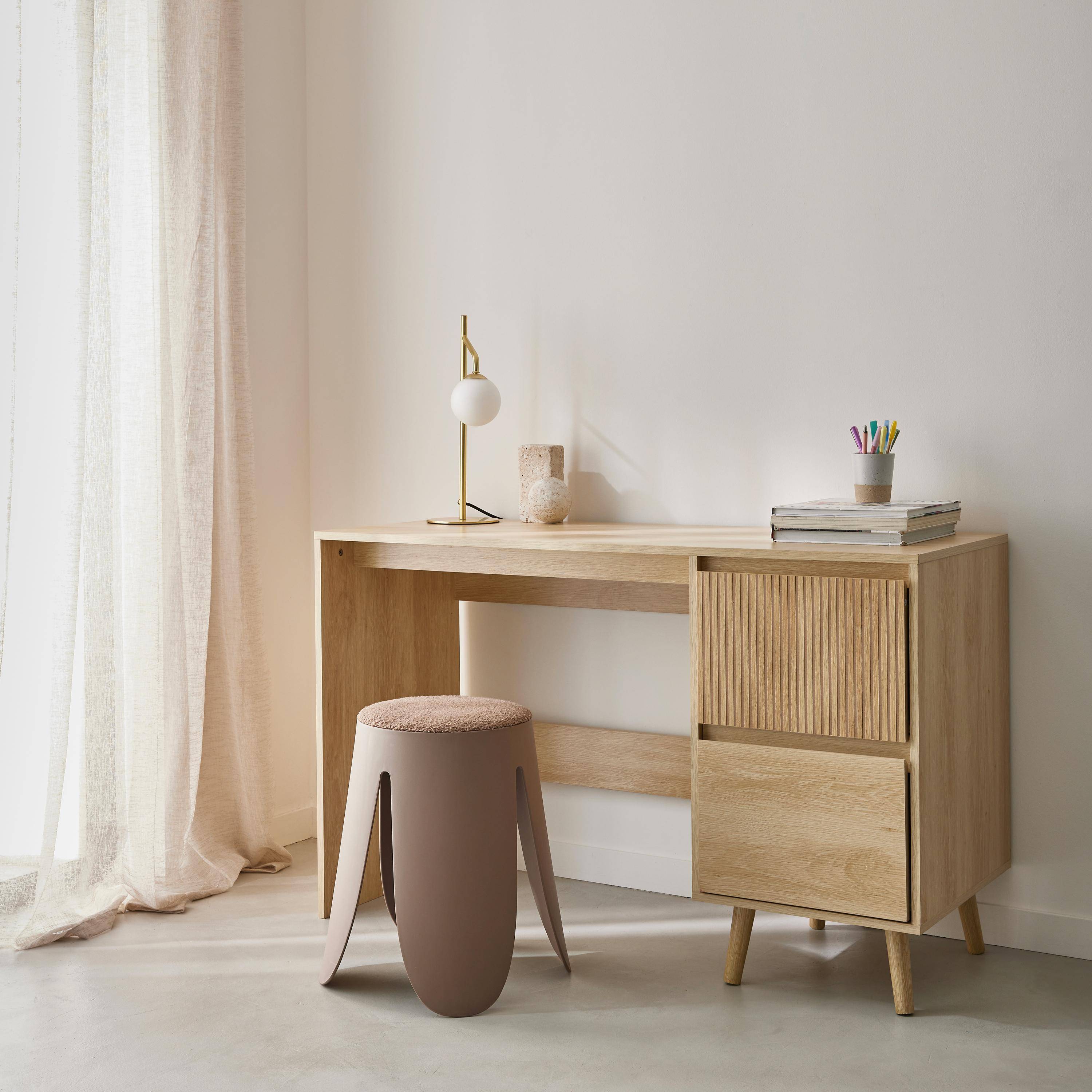 Linear - Escritorio escandinavo decoración madera 2 cajones