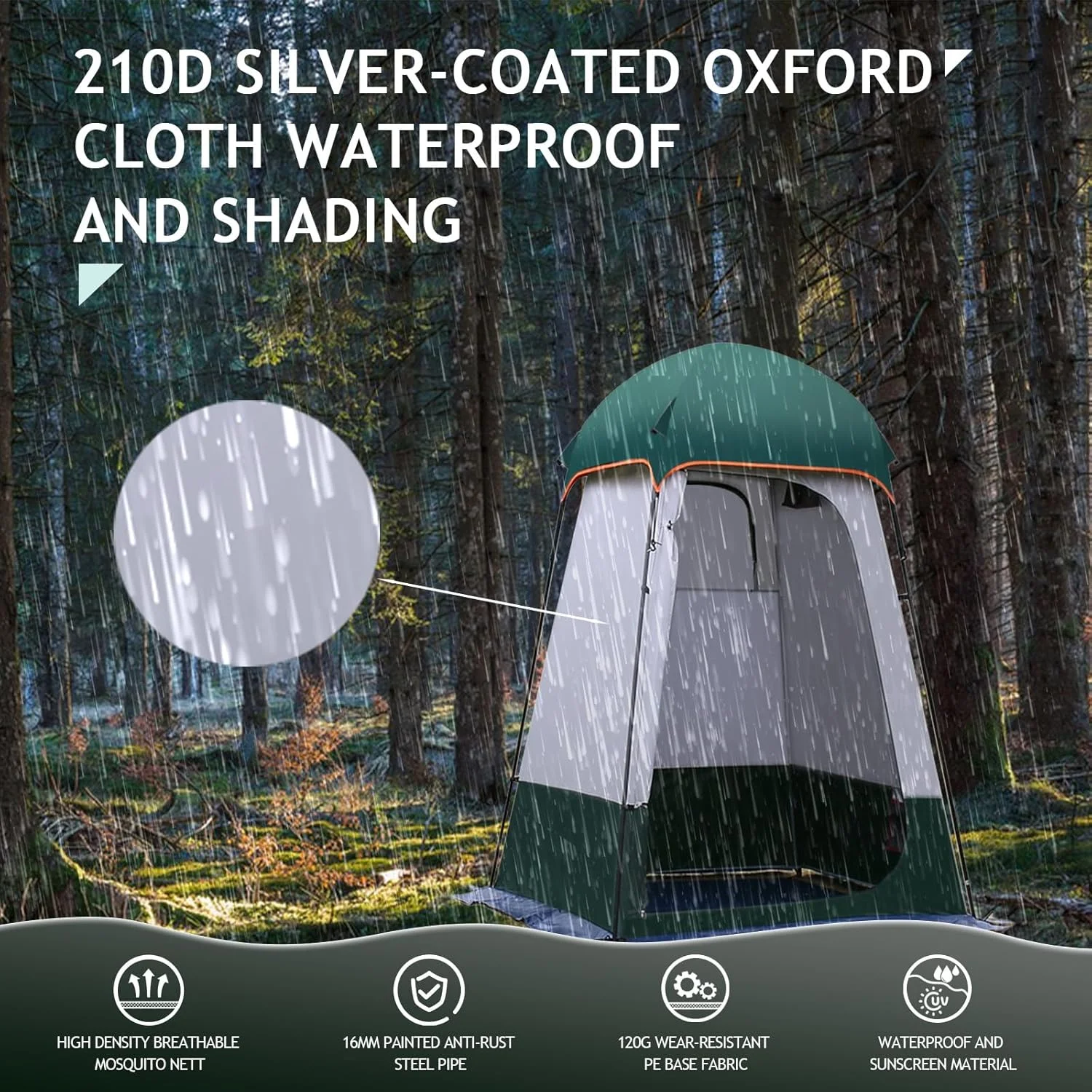 Camping Tent Shower Tent,Outdoor Changing with Built-in Hook, Portable Shelter with Carrying Bag for Camping - Image 4