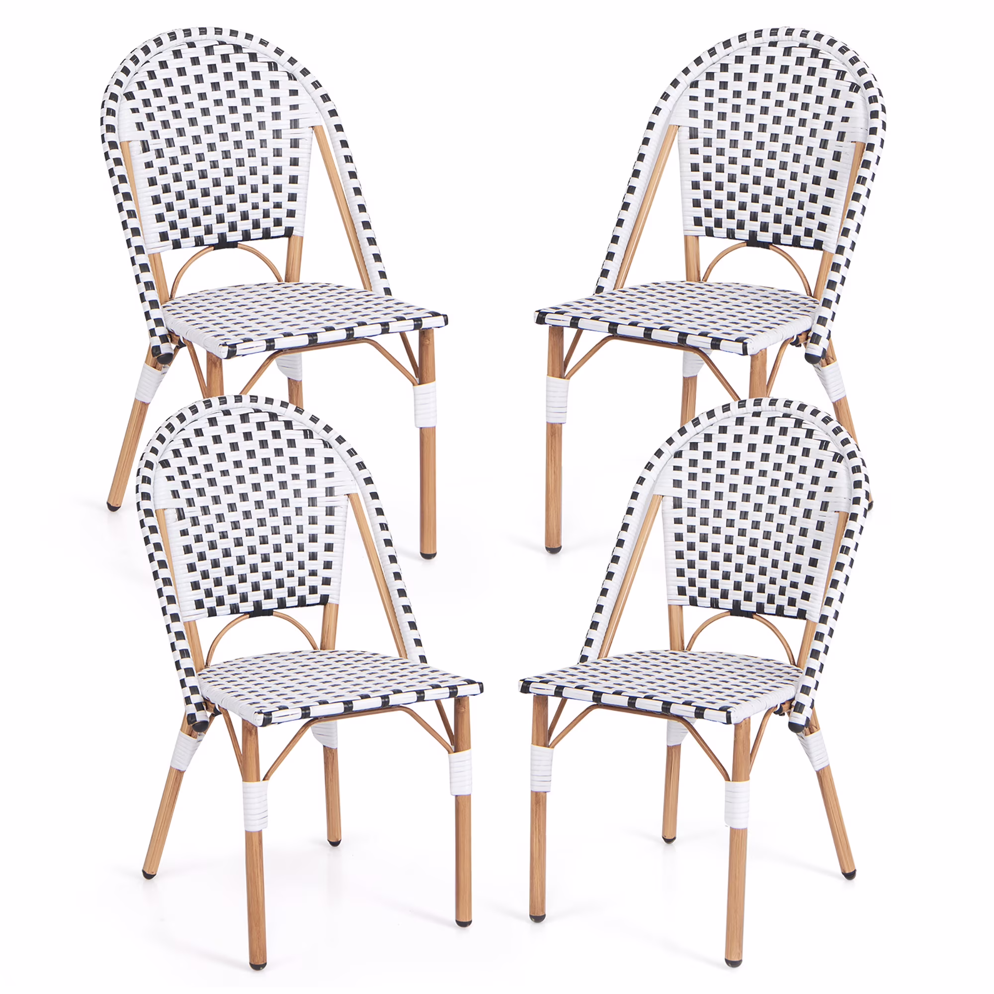 Gymax French Bistro Chair Set of 4 w/ Hand-woven Rattan Galvanized Metal Frame Outdoor