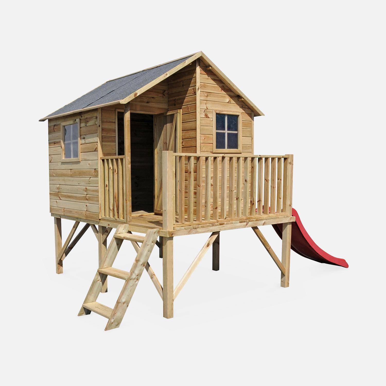Orchidee - Cabaña infantil de madera sobre postes con tobogán