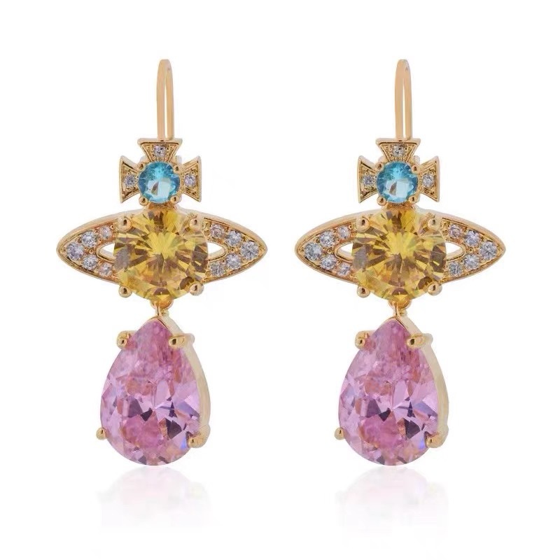 Vivienne Westwood Luxury Colorful Diamond Teardrop Earrings - Original Replica Club