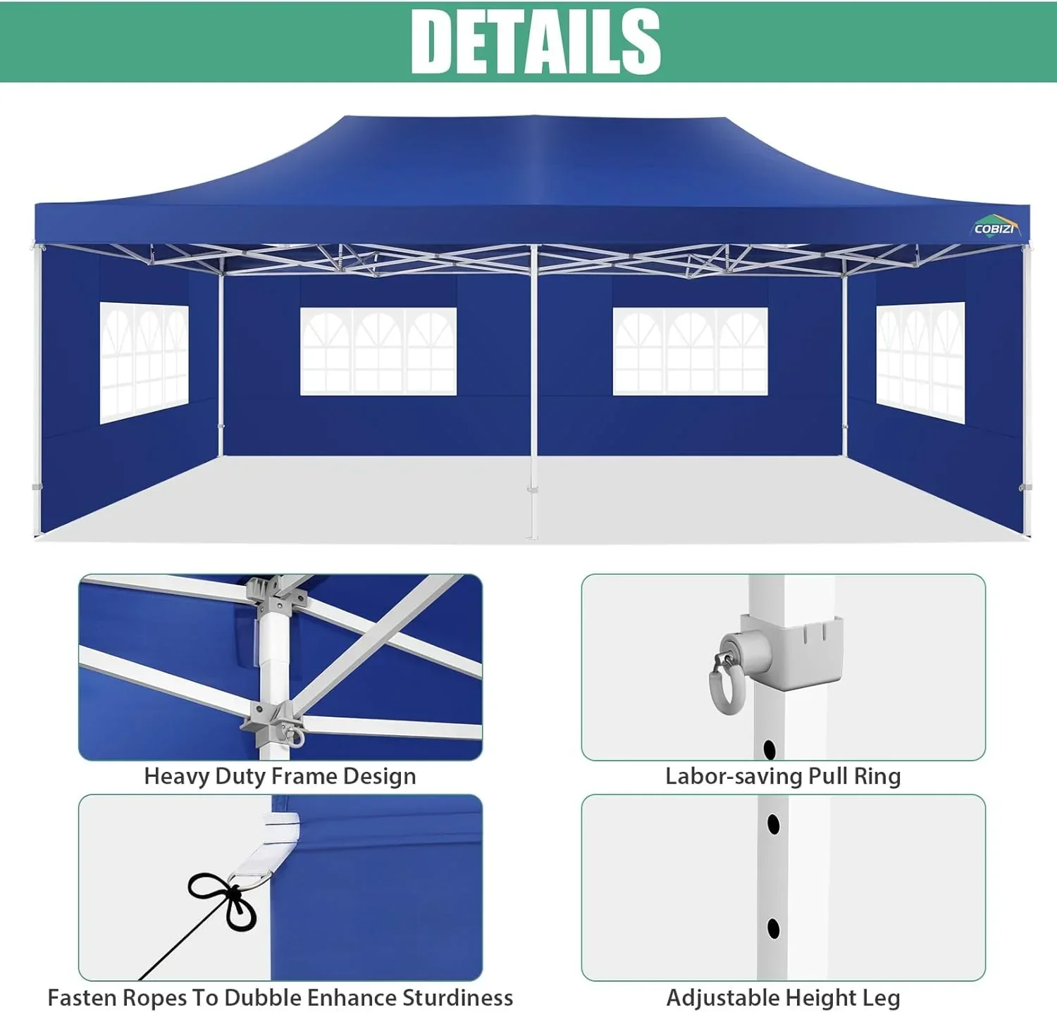 COBIZI 10x20 Heavy Duty Pop up Canopy Tent 6 sidewalls Commercial Canopy Wedding Party Tents