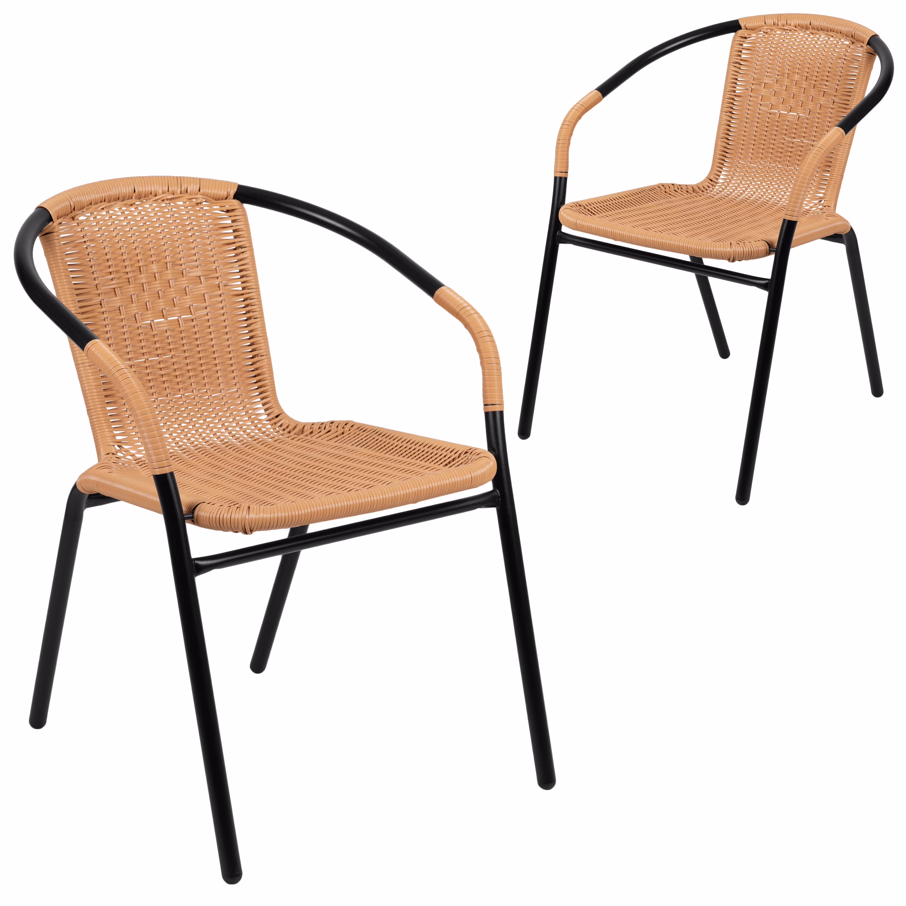 Emma + Oliver Indoor/Outdoor Stacking Rattan Restaurant Patio Chairs, Set of 2, Gray - Image 7