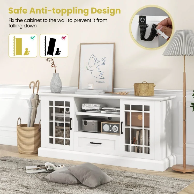 TV Stand for TVs up to 70 with Glass Doors Cubbies and Drawer - Image 6
