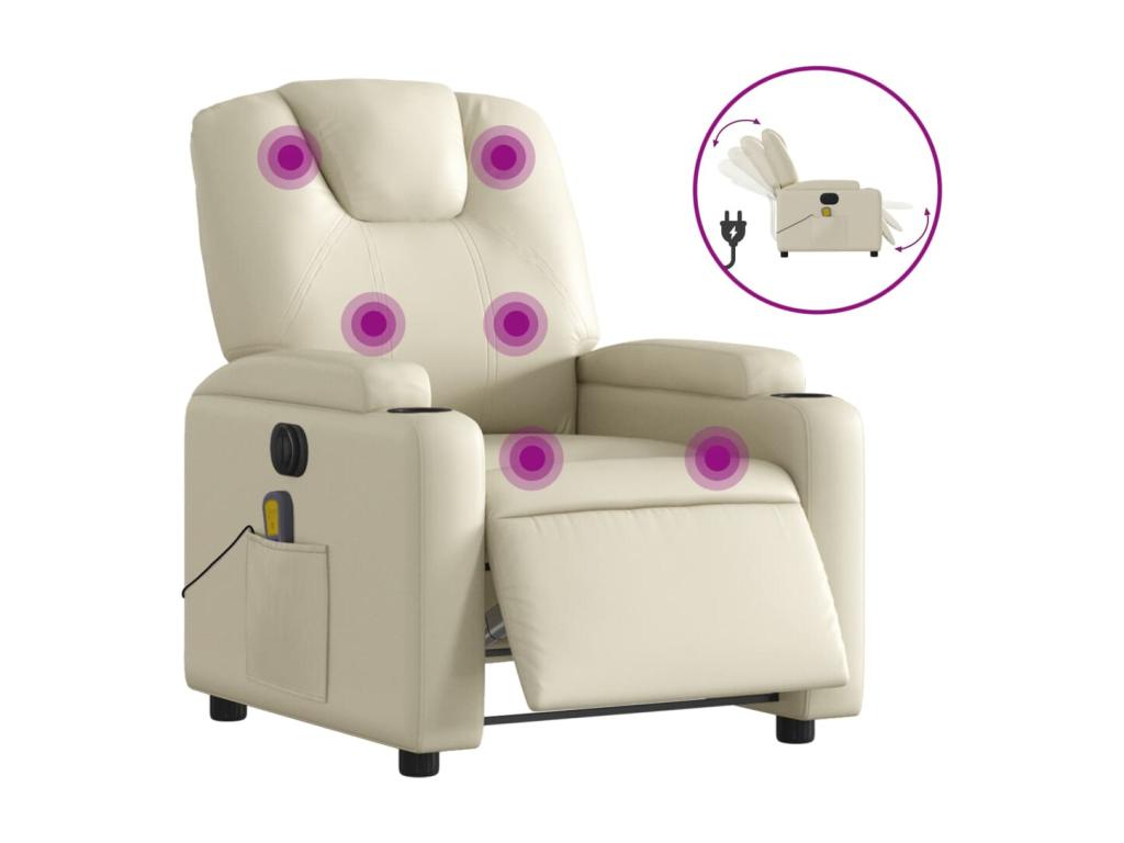 Sillón de masaje reclinable eléctrico cuero sintético crema