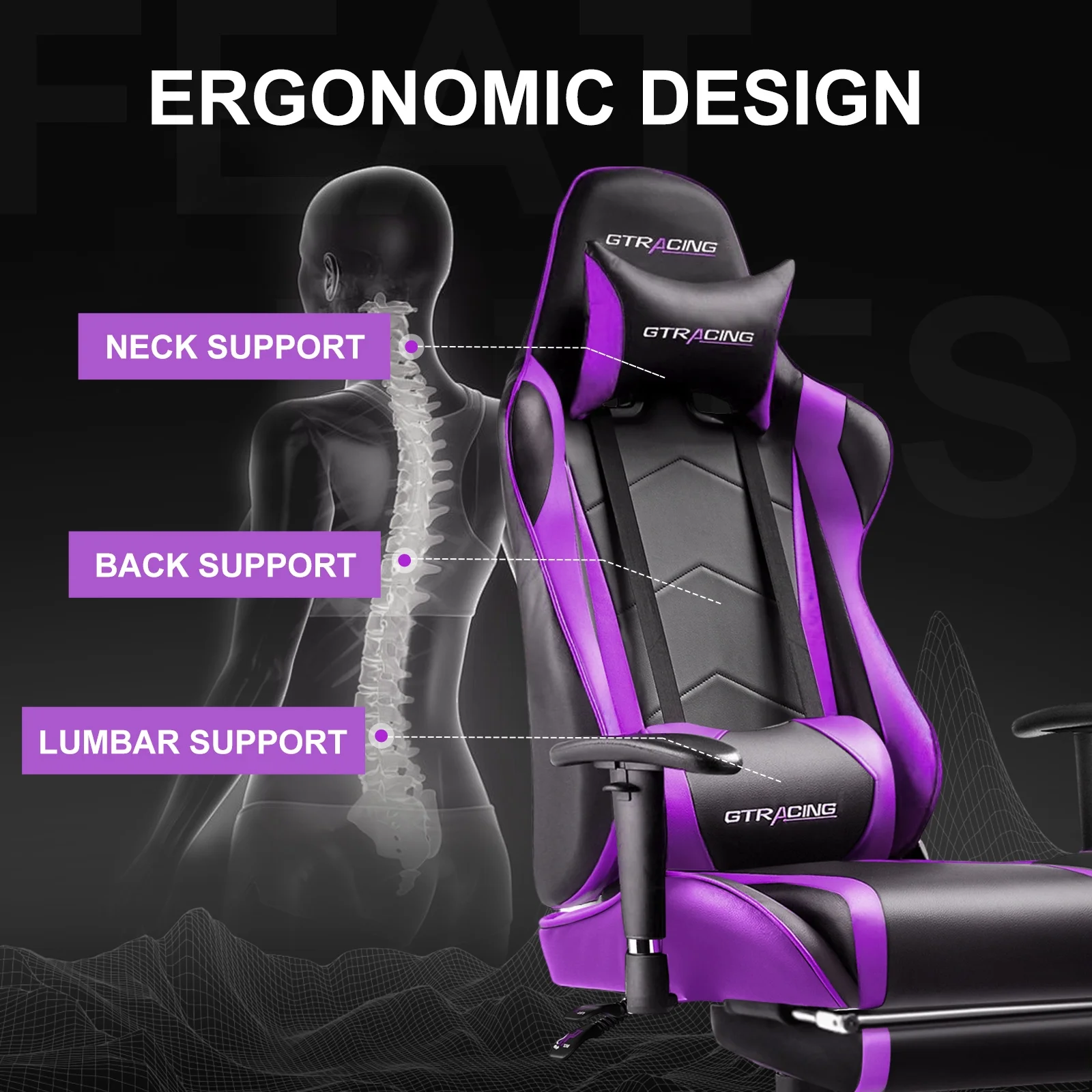 GTRACING Gaming Chair, Ergonomic Office Desk Chair with Lumbar Support, PU Leather, Footrest & Adjustable Headrest, Red - Image 21