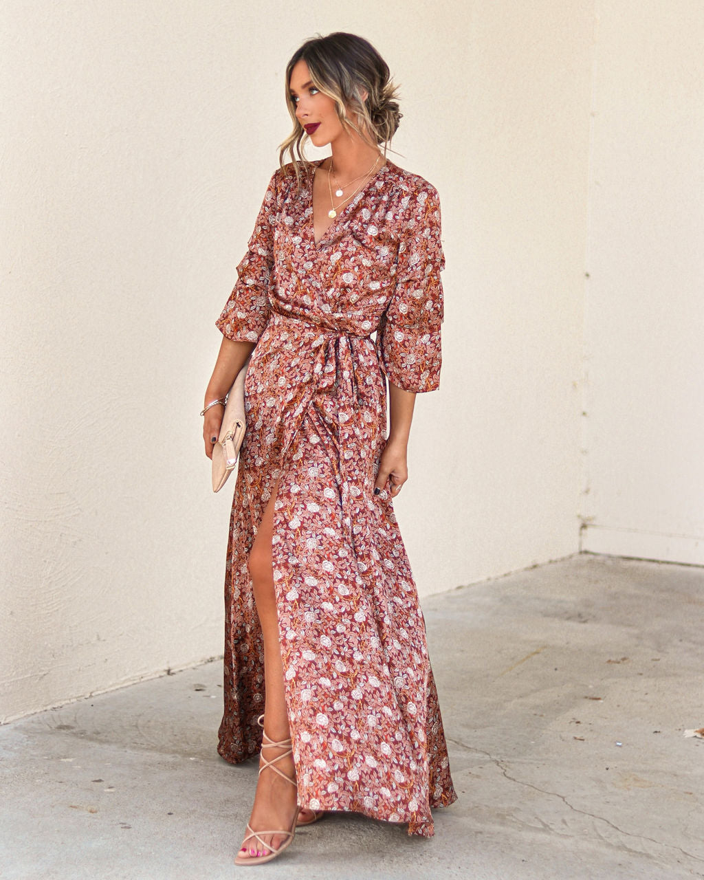 Dylann Satin Floral Wrap Maxi Dress - Se7enfashion