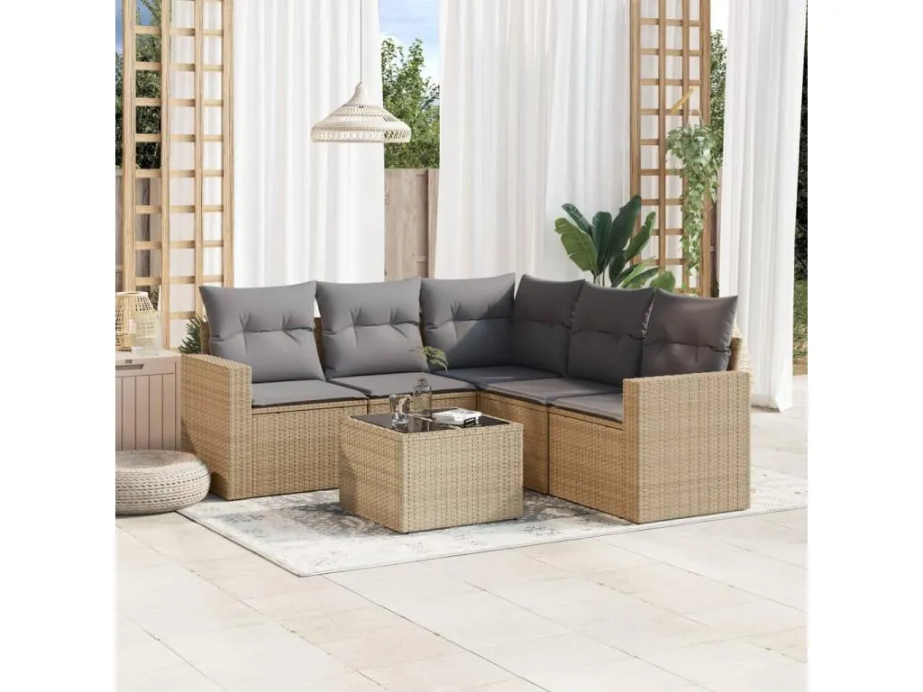 Juego de sofás jardín con cojines 6 piezas ratán sintético beige 57709WJJA