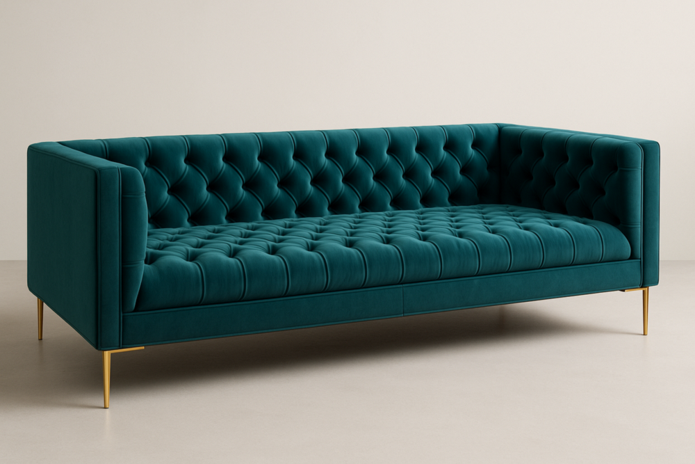 Sofá de 3 Plazas Verde 225x95x75 cm, Tapizado en Terciopelo de Poliéster, Altura de Asiento 42 cm