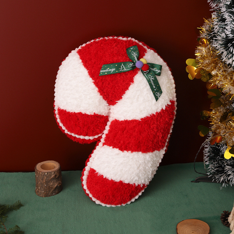 Christmas Shaped Plush Stuffed Pillow Snowman Tree Candy Cane Decorative Throw Cushion Kids Holiday Xmas Gift