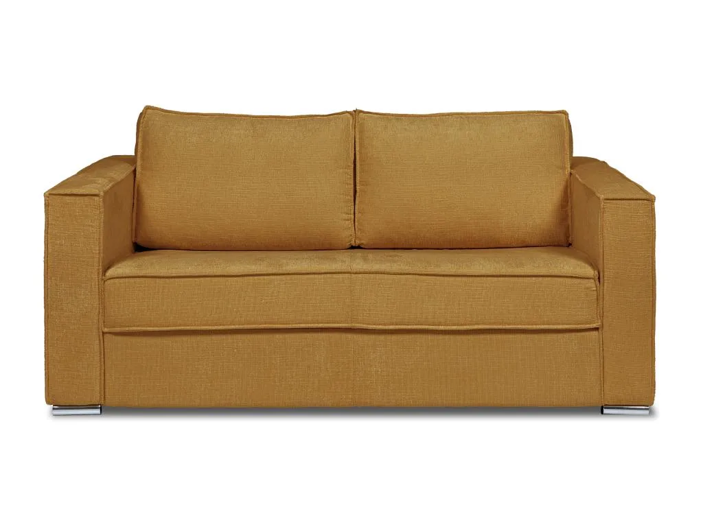 Sofá cama de 4 plazas de apertura rápida de tela texturizada amarillo mostaza - Somier de láminas anchas de 160 cm - Colchón de 18 cm Mobtrendy chwa51682