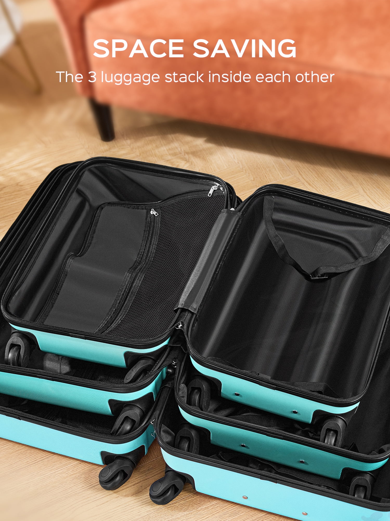 9 Piece Luggage Sets, Hard 20 24 28 inch Luggage with 6 Pieces Organize Bags Travel Suitcases Sets with Wheels, Rose - Image 46