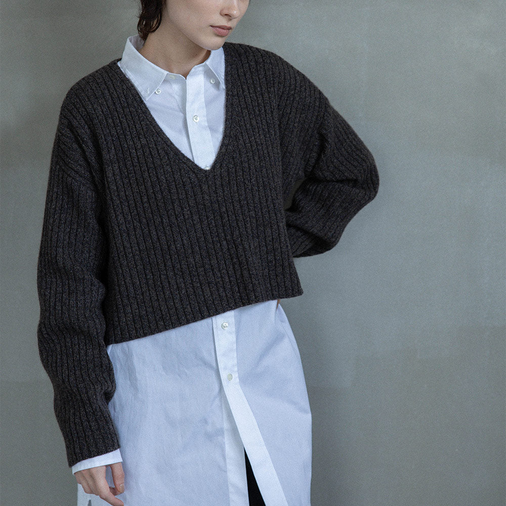 C.T.plage - Pull Col V Longsleeve Rib - Marron