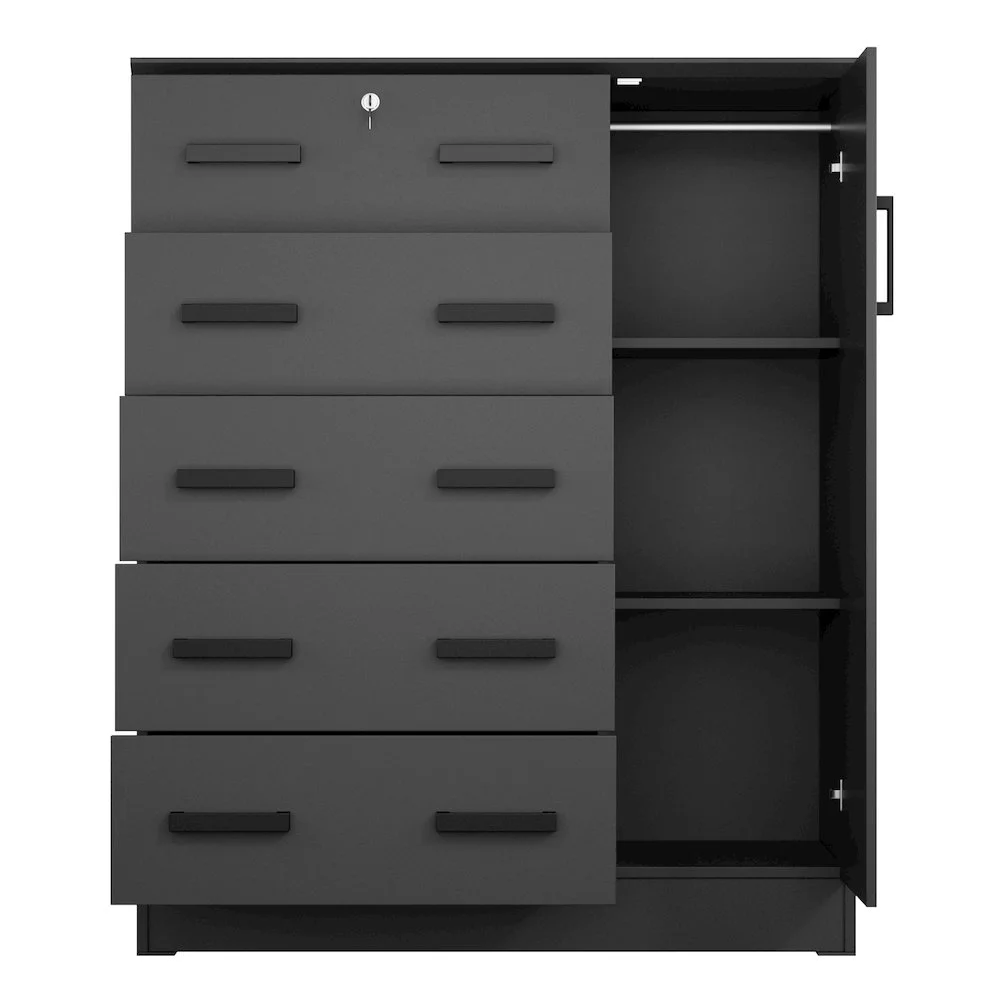 Better Home Products JCF Sofie 5 Drawer Wooden Tall Chest Wardrobe in Mahogany - Image 27