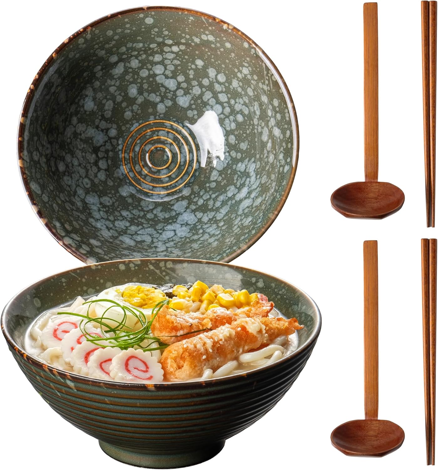 Large Japanese Ramen Bowl Set of 4, Material Safety Ceramic Ramen Bowls with Matching Chopsticks and Spoons, 8 Inch 40oz Pho Bowls Ramen Noodle Bowl for Asian Udon Soup Salad Cereal(Red)