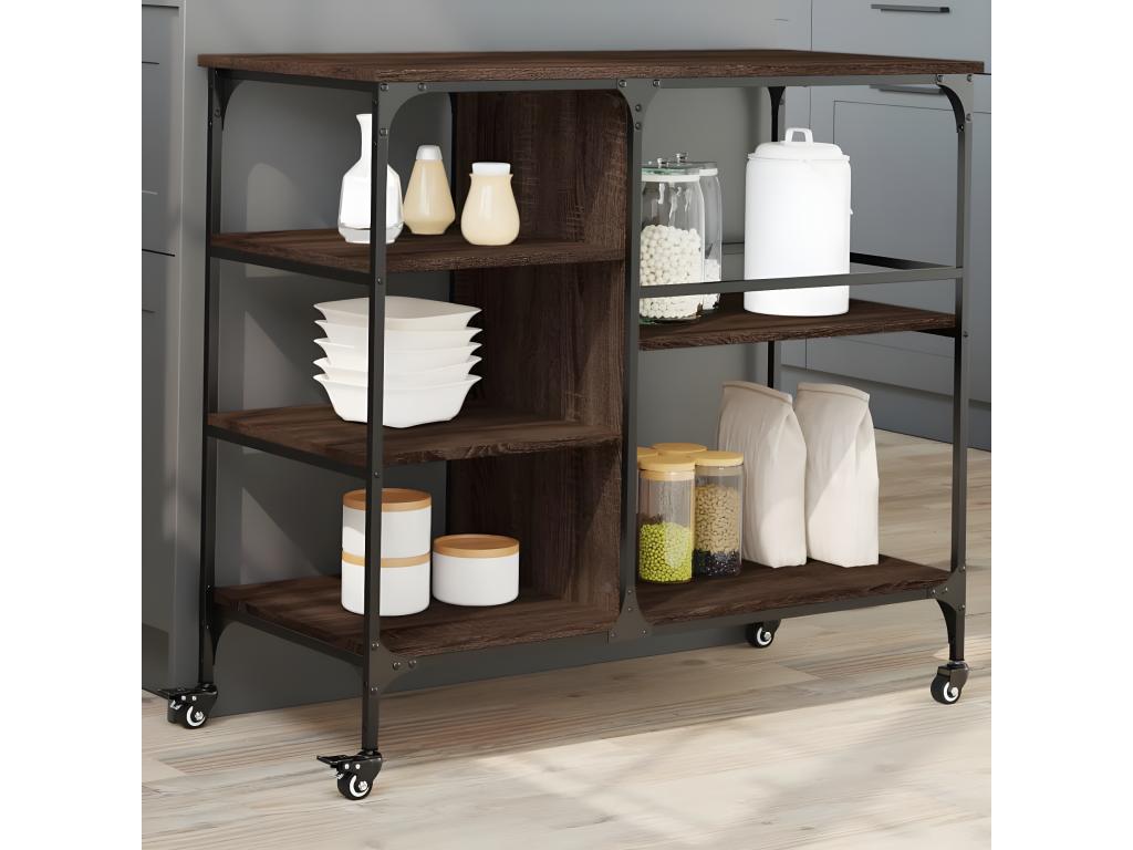 Tucasago Carrito de cocina madera ingeniería marrón roble 100x45x89,5 cm