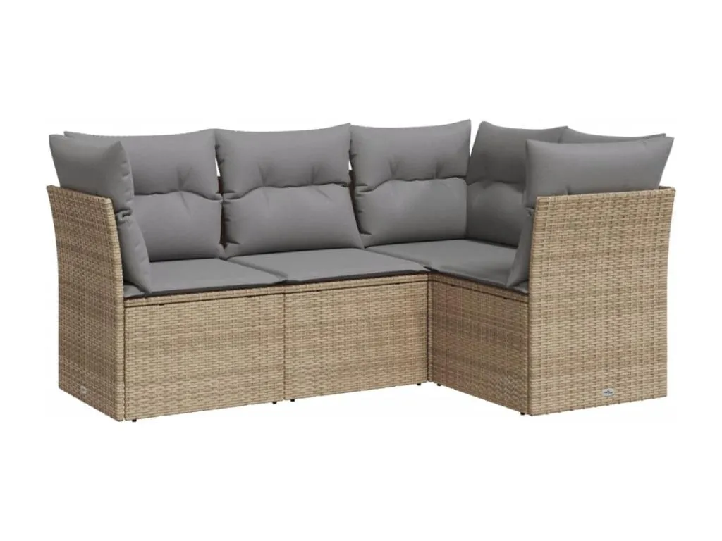 Set de sofás de jardín de 4 piezas con cojines – Ratán sintético en color beige BN8617661
