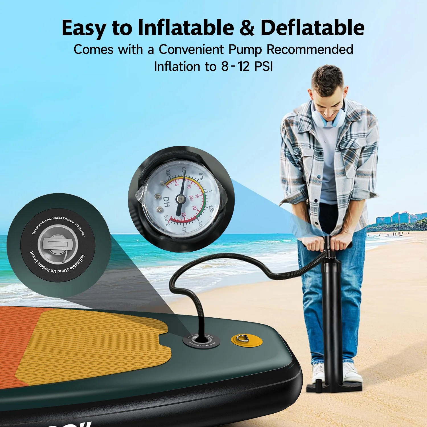 LNOW 10'6 Inflatable Stand Up Paddle Board 6' Thick SUP Paddle Board with Paddleboard Accessories Triple Action Pump - Image 9