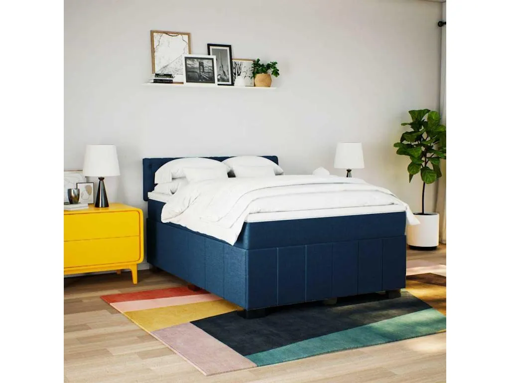 Cama box spring con colchón tela azul 140x200 cm aiu3521150